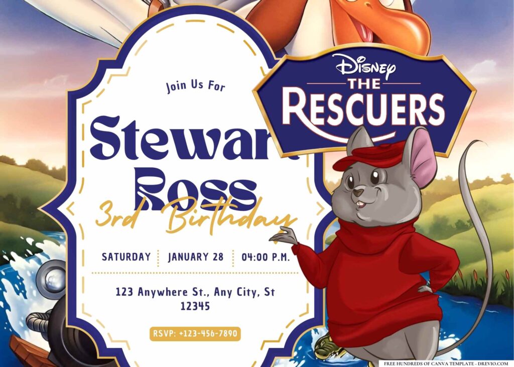 FREE Editable The Rescuers Birthday Invitation 