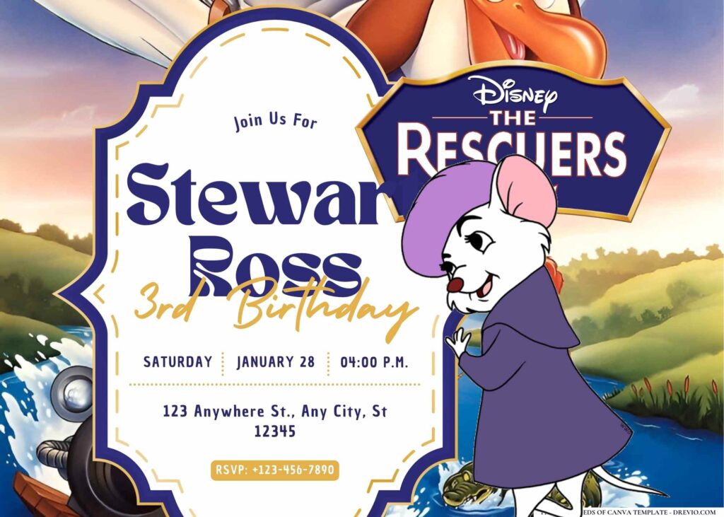 FREE Editable The Rescuers Birthday Invitation 