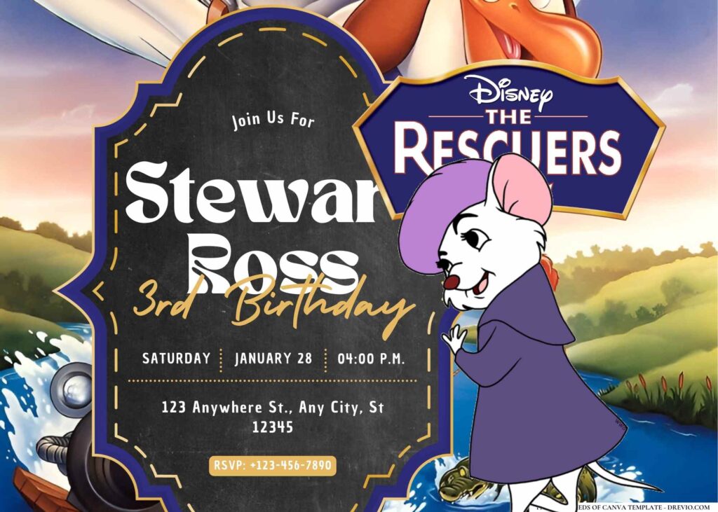 FREE Editable The Rescuers Birthday Invitation 