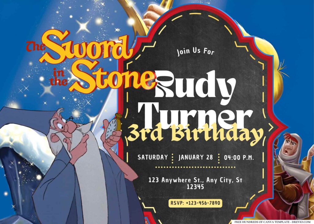 FREE Editable The Sword in the Stone Birthday Invitation