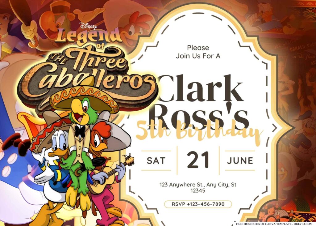 FREE Editable The Three Caballeros Birthday Invitation