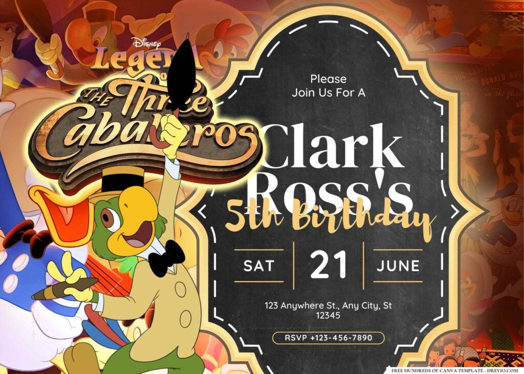 FREE Editable The Three Caballeros Birthday Invitation