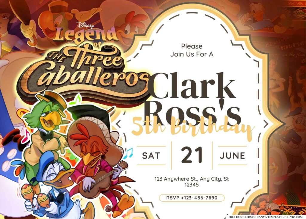 FREE Editable The Three Caballeros Birthday Invitation