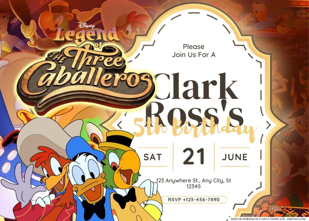 FREE Editable The Three Caballeros Birthday Invitation