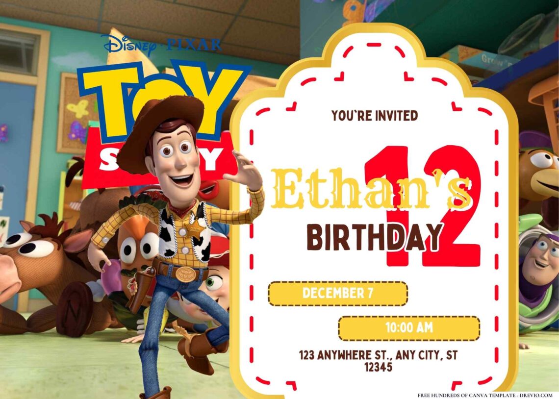 FREE Editabe Toy Story Woody Birthday Invitation