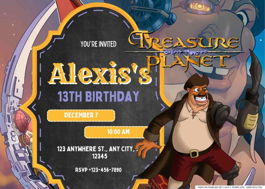 FREE Editable Treasure Planet Birthday Invitation