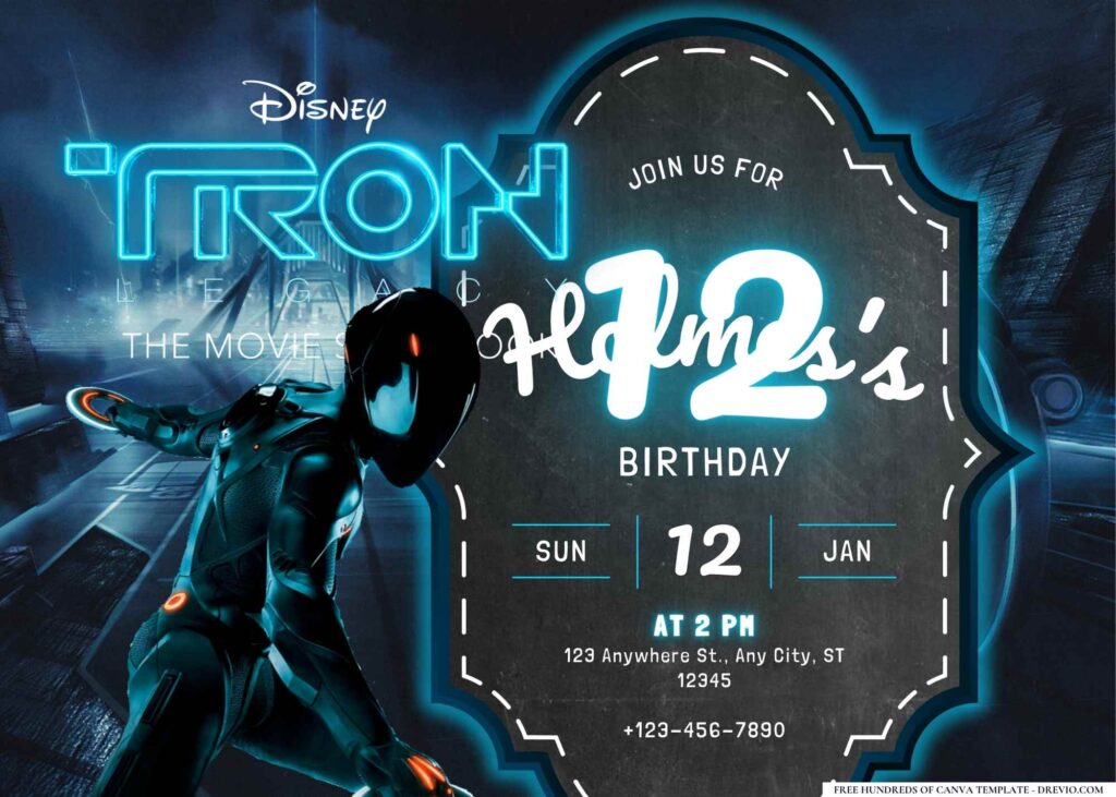 FREE Editable Tron Legacy Birthday Invitation