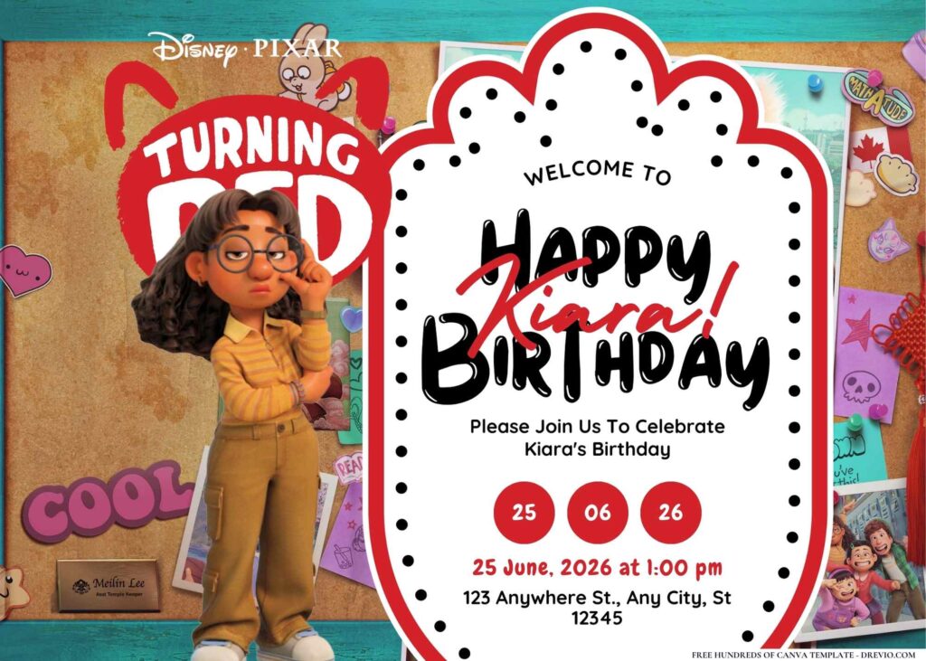 FREE Editable Turning Red Birthday Invitation