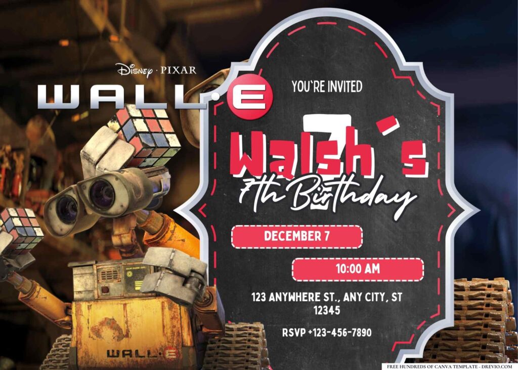 FREE Editable WALL-E Birthday Invitation