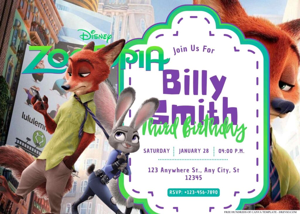 FREE Editable Zootopia Birthday Invitation