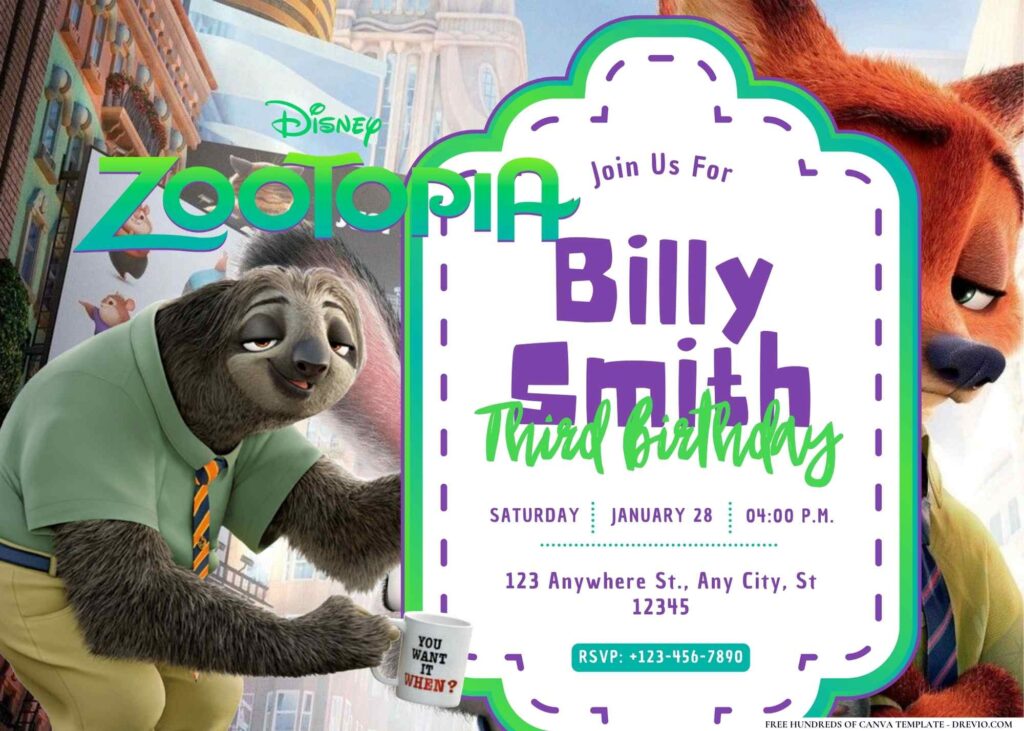 FREE Editable Zootopia Birthday Invitation