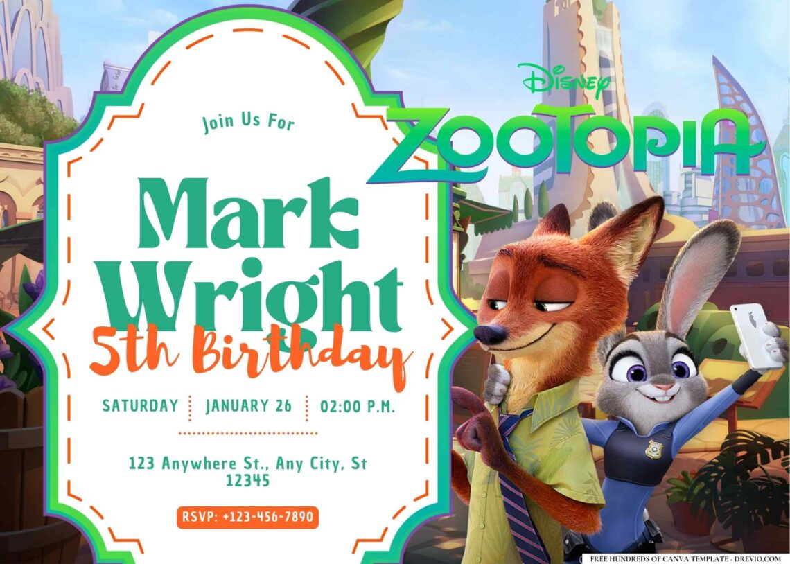 FREE Editable Zootopia Birthday Invitation