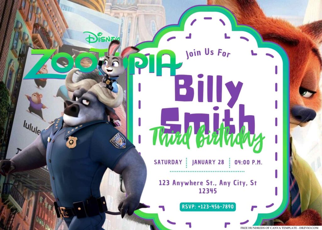 FREE Editable Zootopia Birthday Invitation