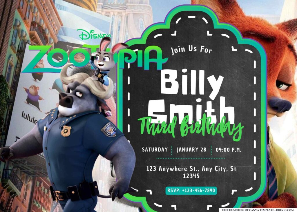 FREE Editable Zootopia Birthday Invitation