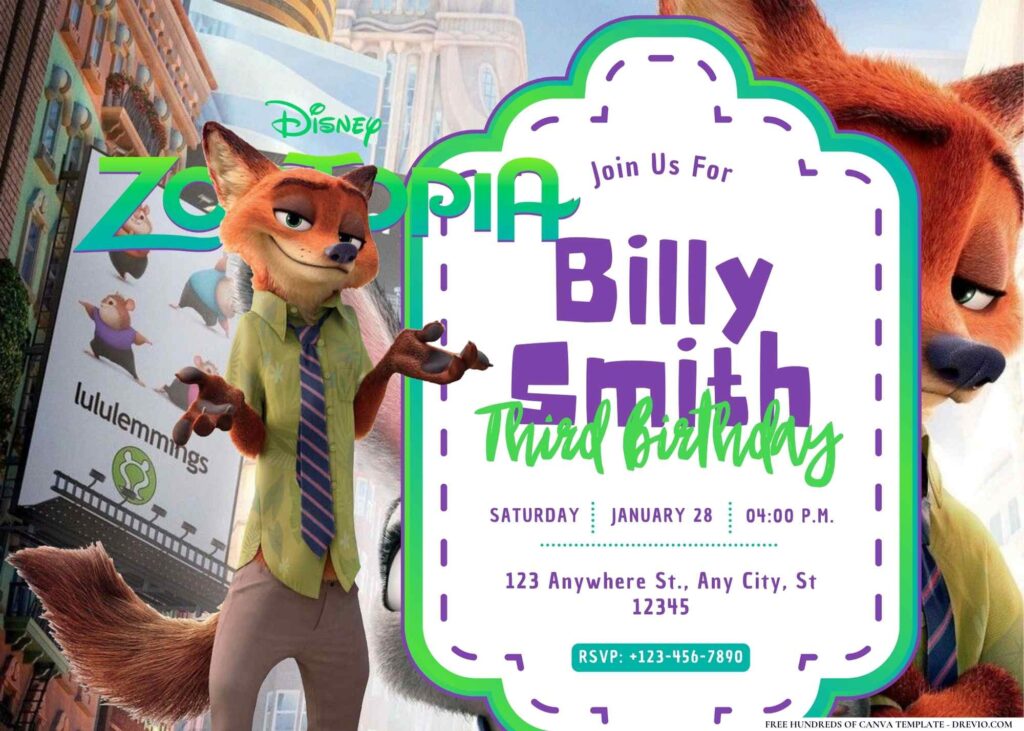 FREE Editable Zootopia Birthday Invitation