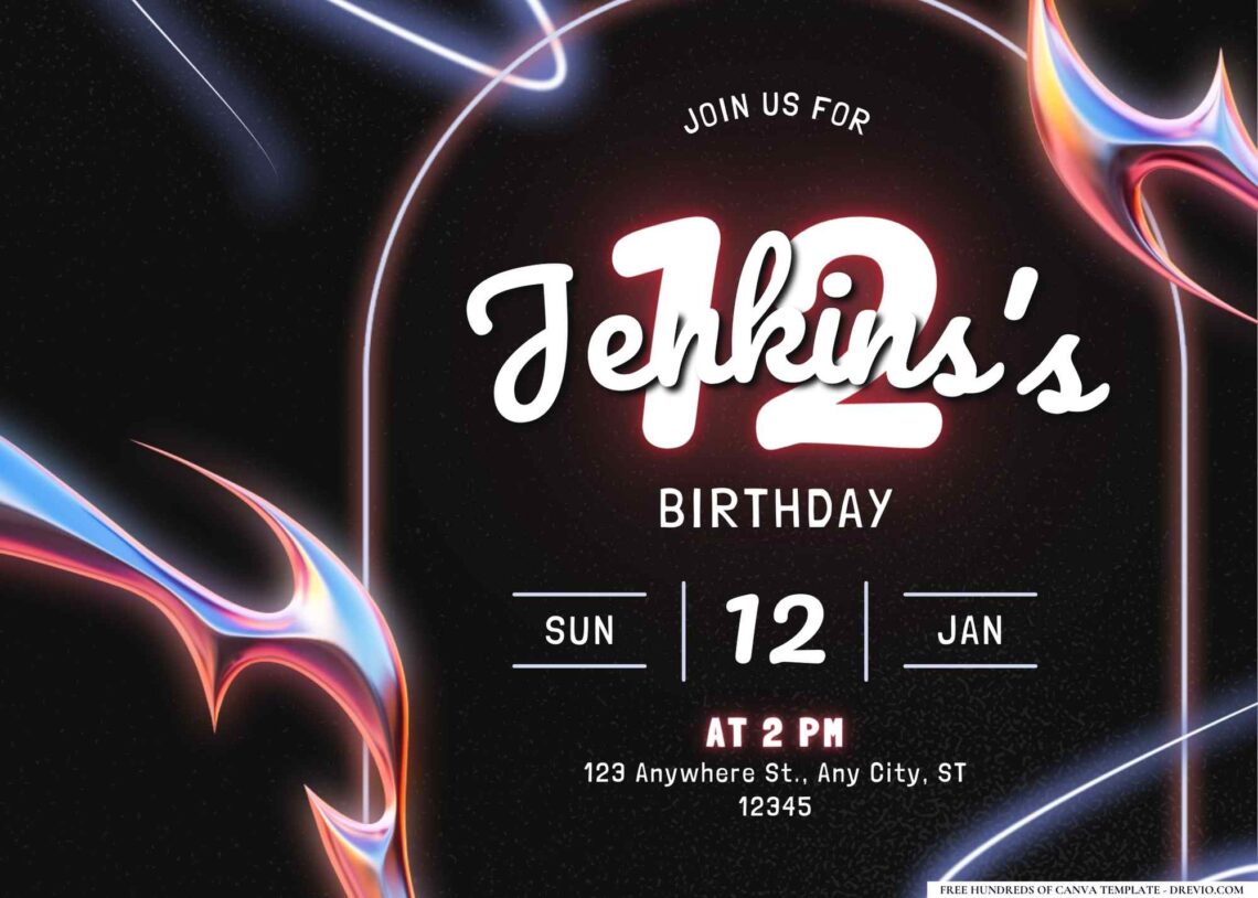 FREE Editable Glow in the Dark Party Birthday Invitation