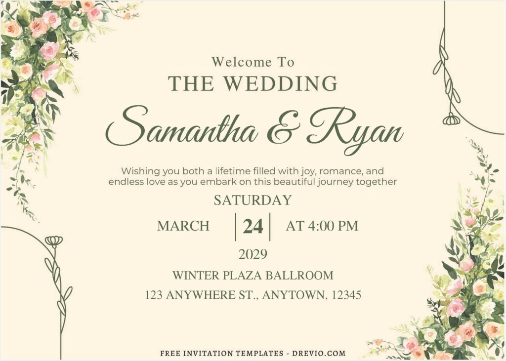 (Free Editable PDF) Floral Art Deco Wedding Invitation Templates D