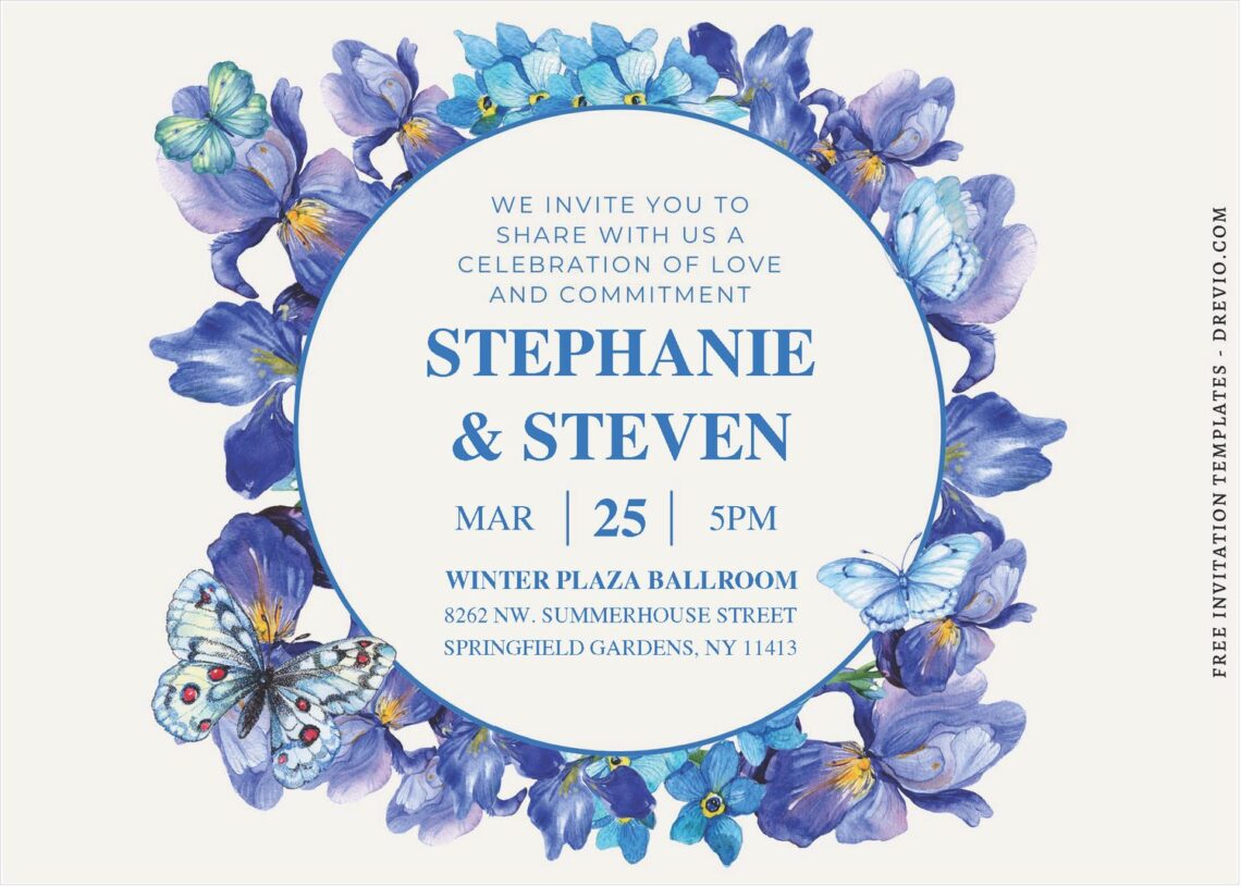 (Free Editable PDF) Captivating Blue Floral Wedding Invitation Templates A
