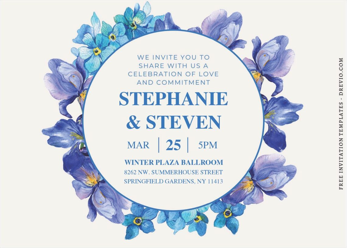 (Free Editable PDF) Captivating Blue Floral Wedding Invitation Templates B