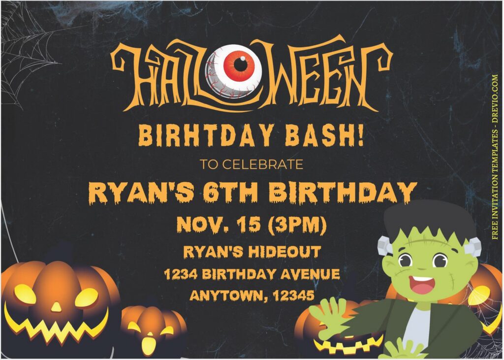 (Free Editable PDF) Frankenstein Halloween Birthday Bash Invitation Templates J