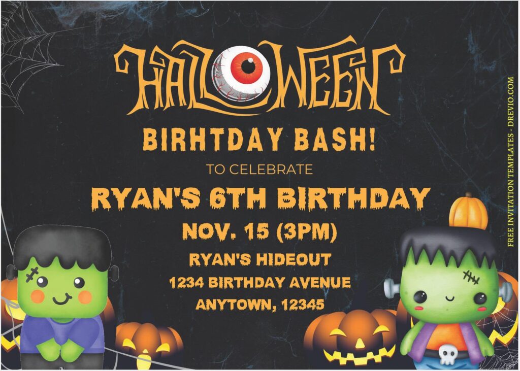 (Free Editable PDF) Frankenstein Halloween Birthday Bash Invitation Templates A