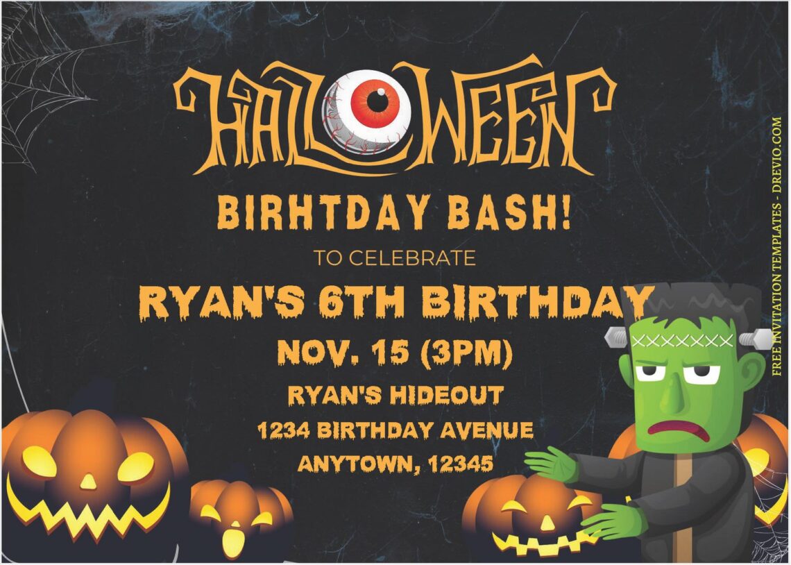(Free Editable PDF) Frankenstein Halloween Birthday Bash Invitation Templates B