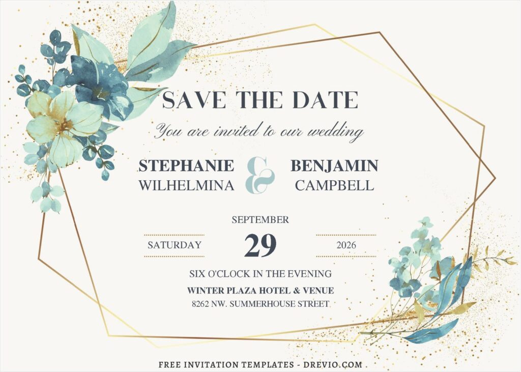 (Free Editable PDF) Geometric Floral Symphony Wedding Invitation Templates J