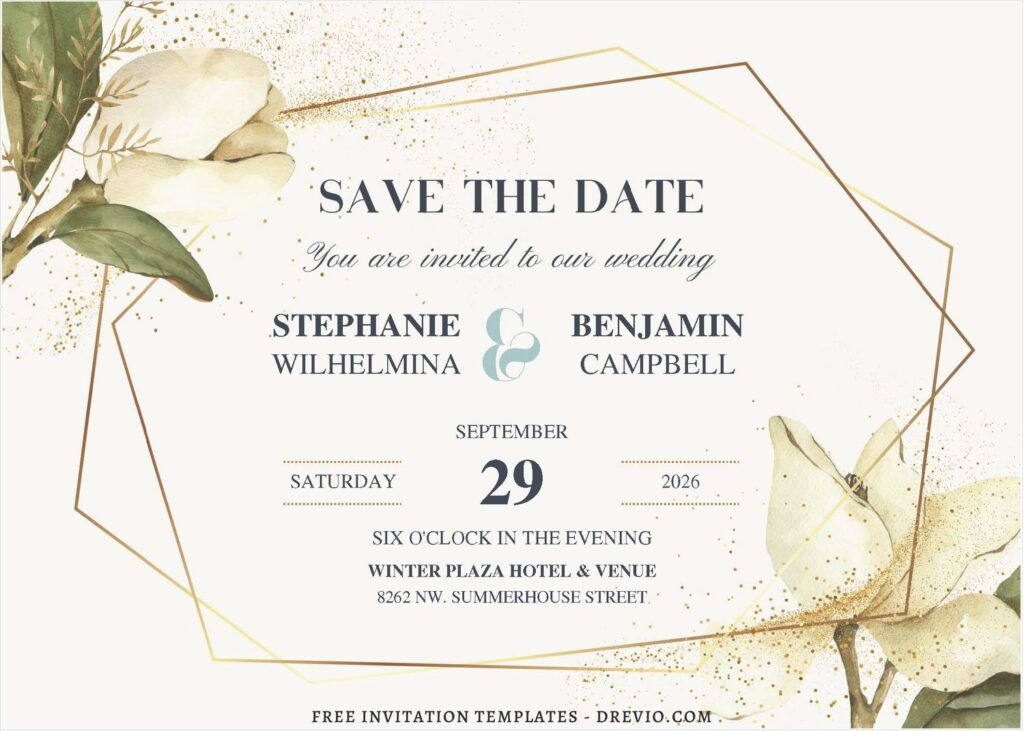 (Free Editable PDF) Geometric Floral Symphony Wedding Invitation Templates A