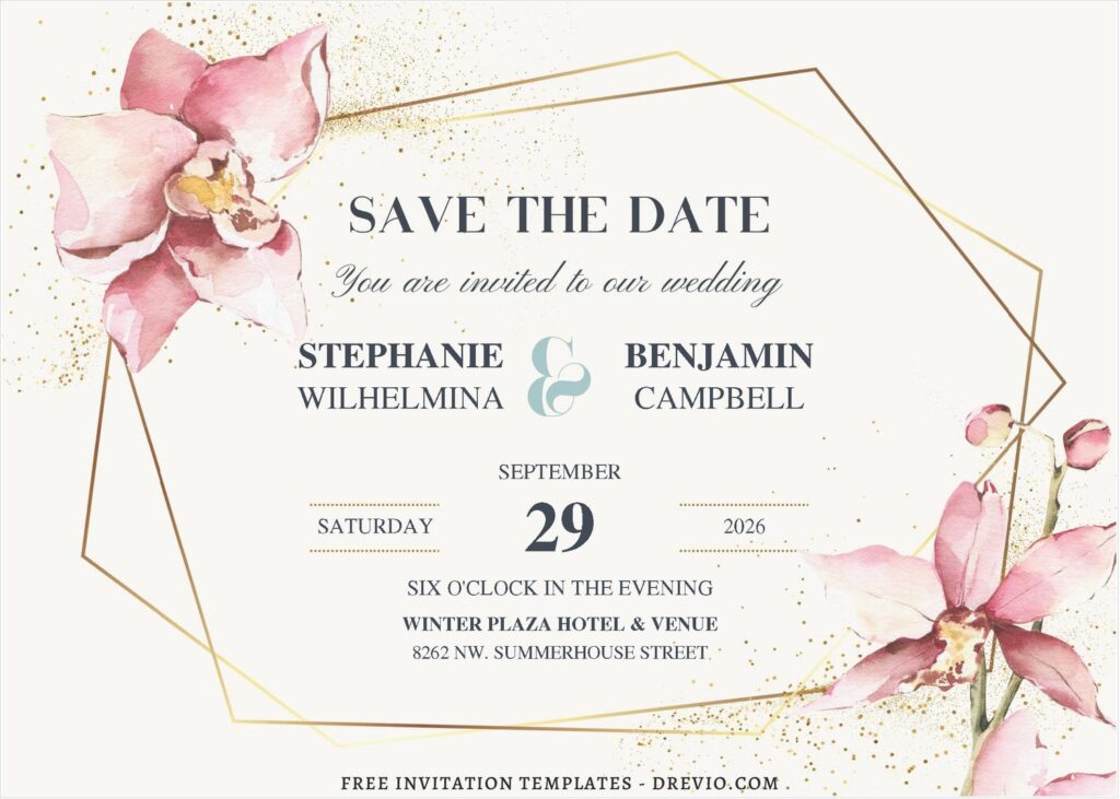 (Free Editable PDF) Geometric Floral Symphony Wedding Invitation Templates B