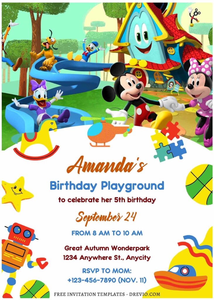 (Free Editable PDF) Playful Mickey Mouse And Friends Birthday Invitation Templates D