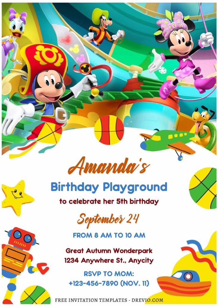 (Free Editable PDF) Playful Mickey Mouse And Friends Birthday Invitation Templates E