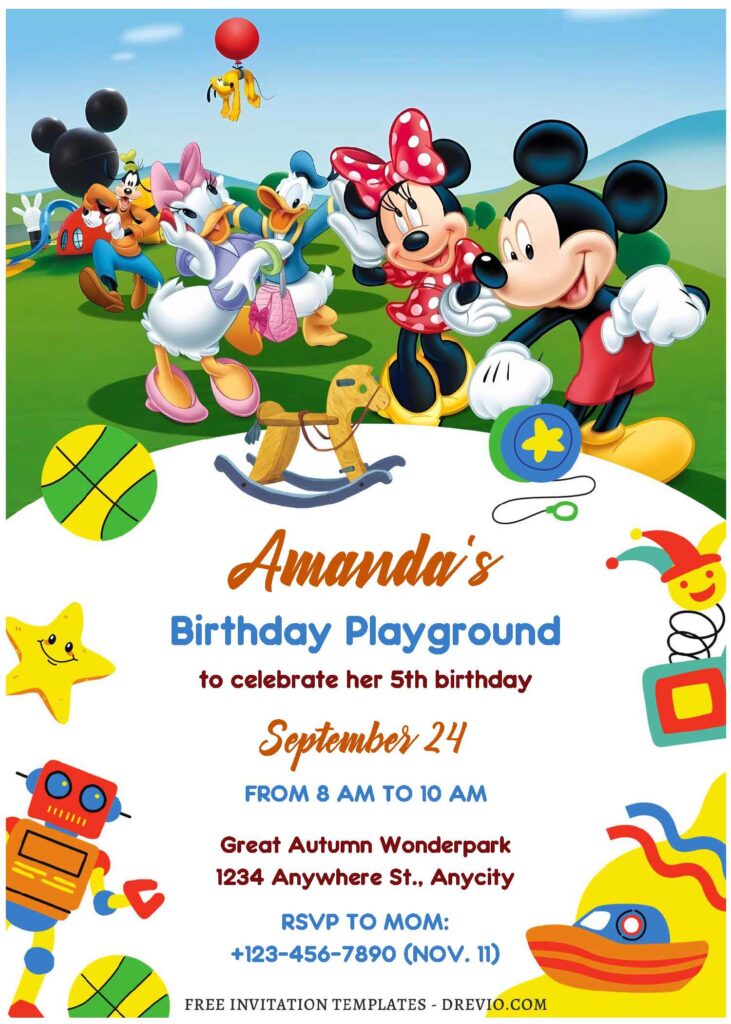(Free Editable PDF) Playful Mickey Mouse And Friends Birthday Invitation Templates F
