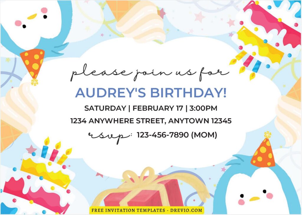 (Free Editable PDF) Colorful Penguin Birthday Invitation Templates J
