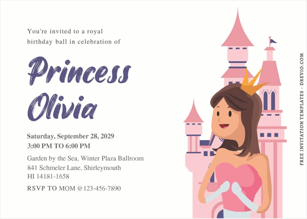 (Free Editable PDF) Simply Cute Princess Themed Birthday Invitation Templates E