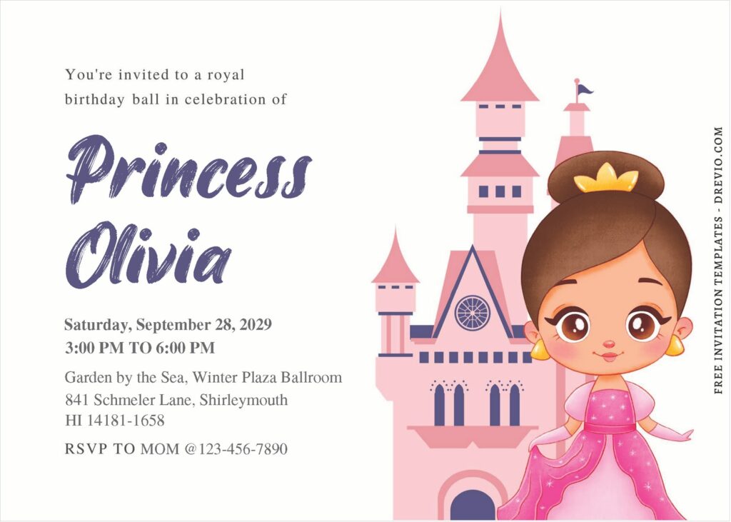 (Free Editable PDF) Simply Cute Princess Themed Birthday Invitation Templates F