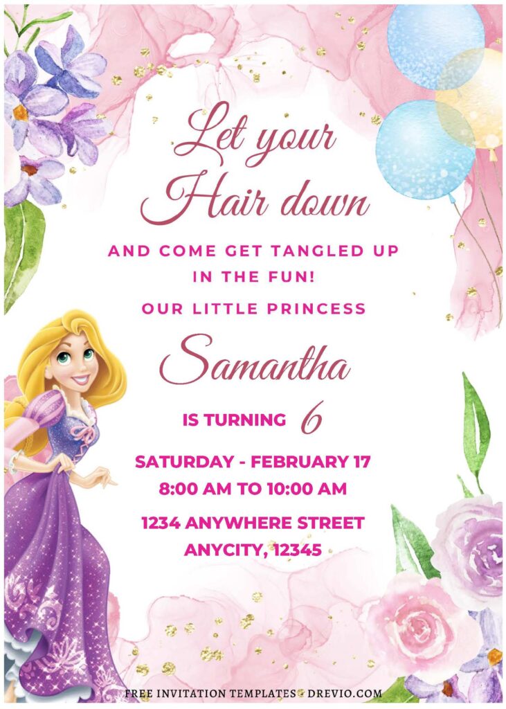 (Free Editable PDF) Dreamy Floral Rapunzel Birthday Invitation Templates D