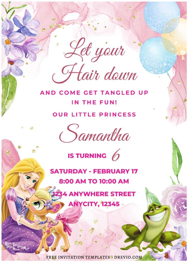(Free Editable PDF) Dreamy Floral Rapunzel Birthday Invitation Templates F