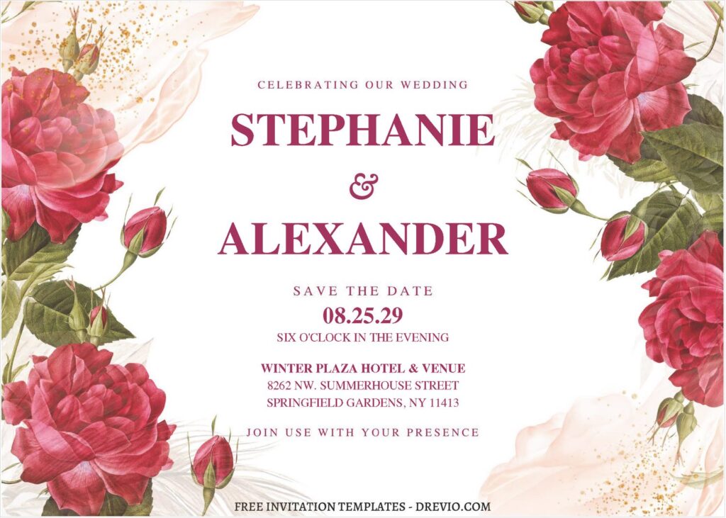 (Free Editable PDF) Roses In Bloom Wedding Invitation Templates J