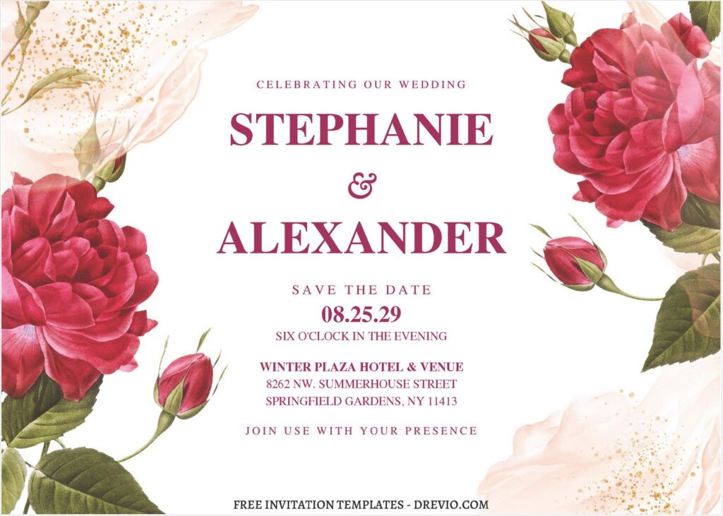 (Free Editable PDF) Roses In Bloom Wedding Invitation Templates A