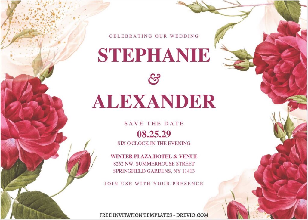 (Free Editable PDF) Roses In Bloom Wedding Invitation Templates B