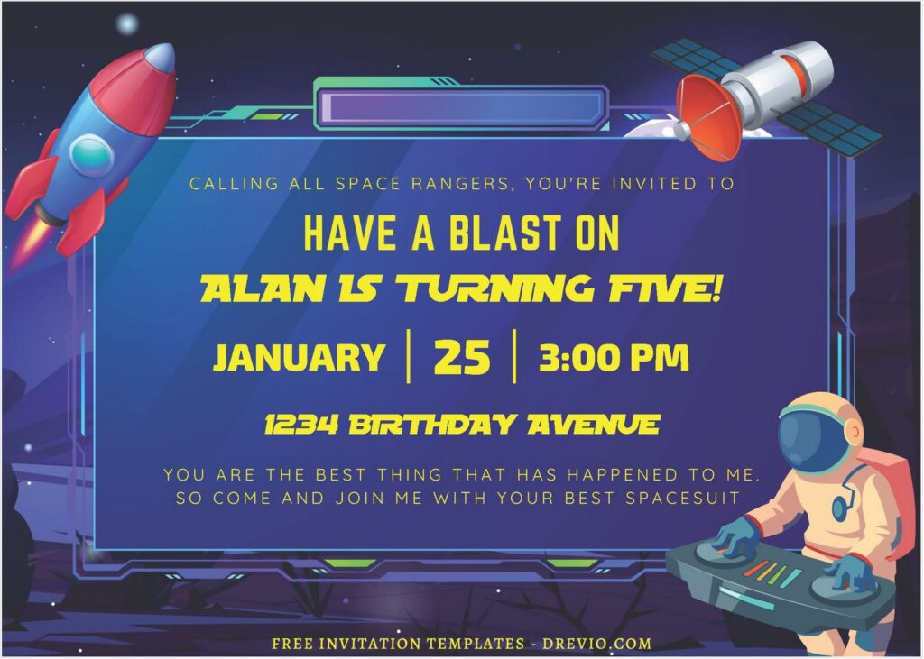 (Free Editable PDF) Adorable Space Ranger Birthday Invitation Templates B