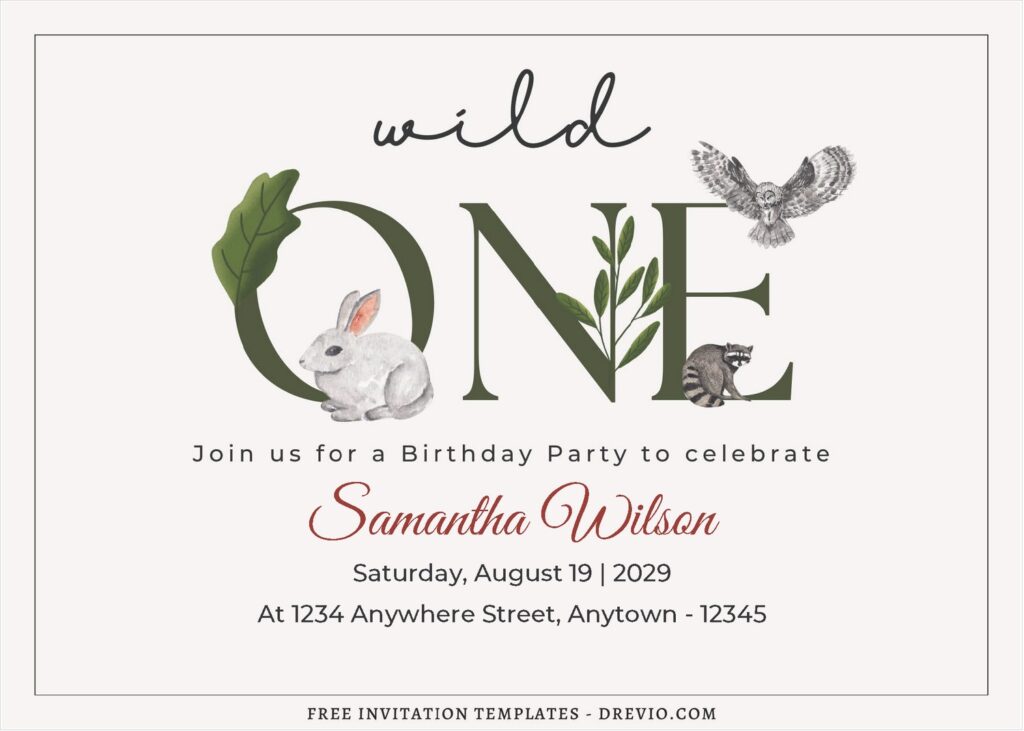 (Free Editable PDF) Wild One Woodland Animal Birthday Invitation Templates A