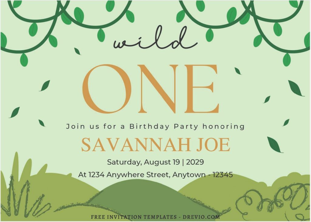 (Free Editable PDF) Wild One Safari Birthday Invitation Templates J