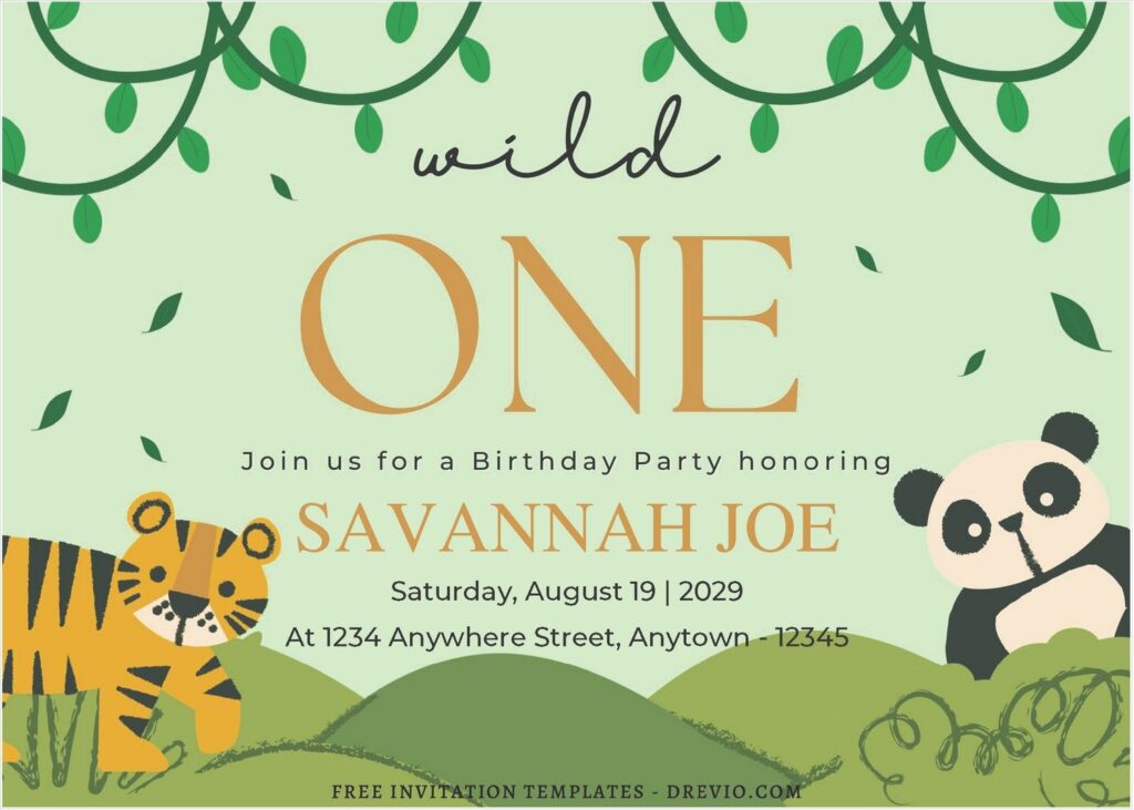 (Free Editable PDF) Wild One Safari Birthday Invitation Templates B