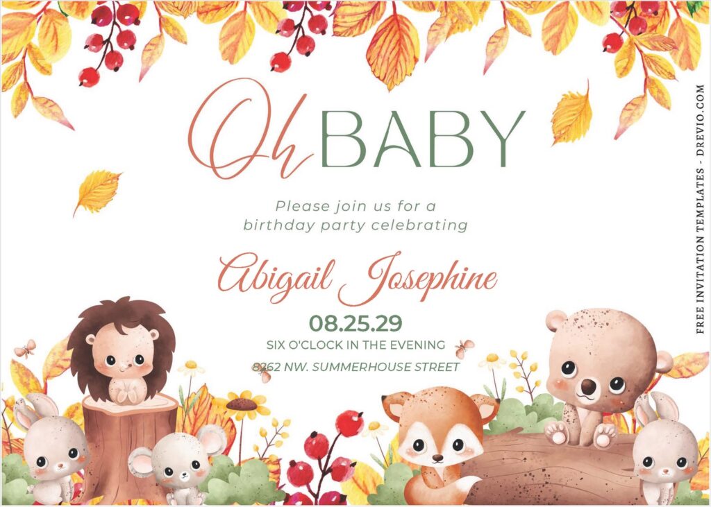 (Free Editable PDF) Watercolor Woodland Animals Birthday Invitation Templates A