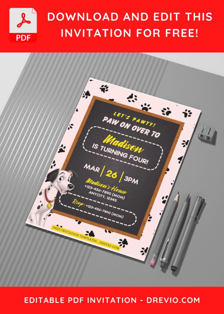 (Free Editable PDF) 101 Dalmatians Birthday Invitation Templates G