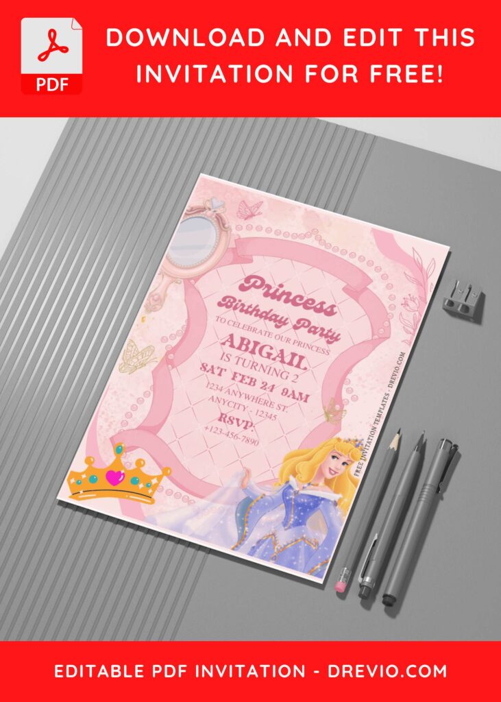 (Free Editable PDF) Disney Aurora Birthday Invitation Templates G