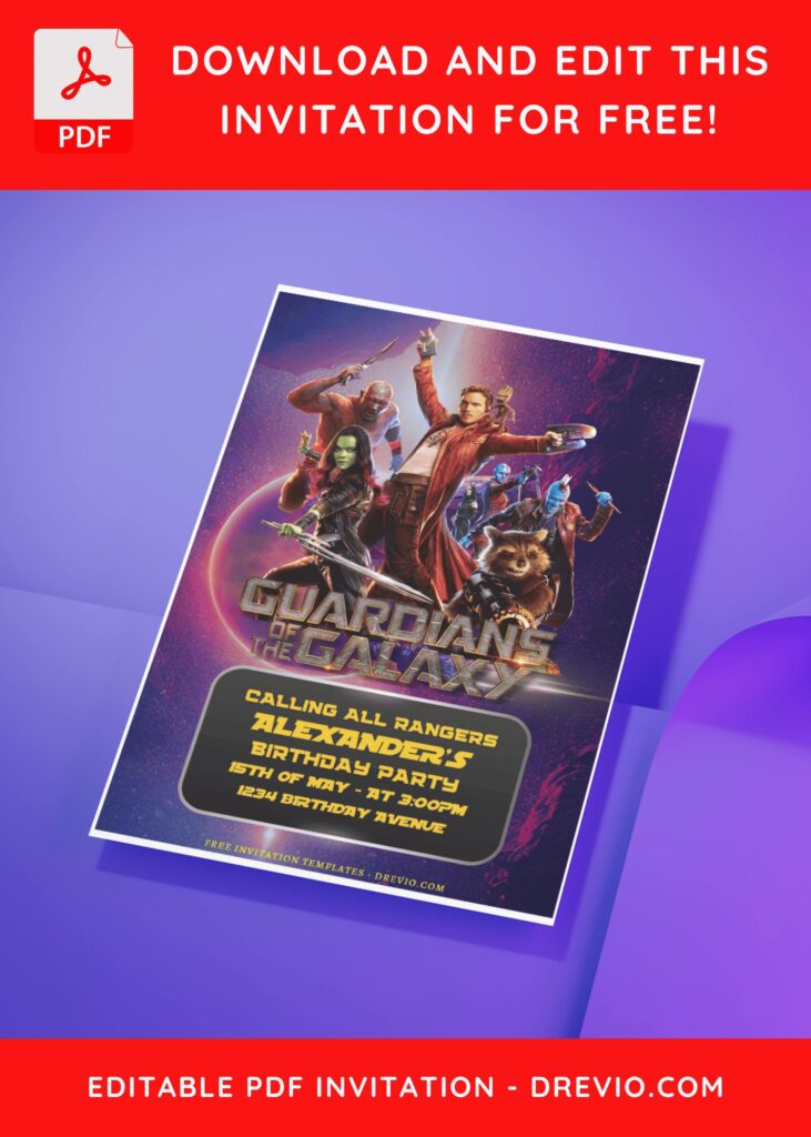 (Free Editable PDF) Guardian Of The Galaxy Vol 4 Birthday Invitation Templates C