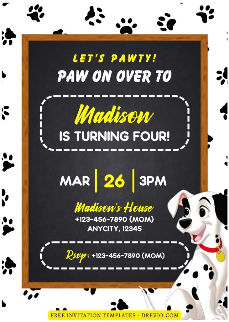 (Free Editable PDF) 101 Dalmatians Birthday Invitation Templates D