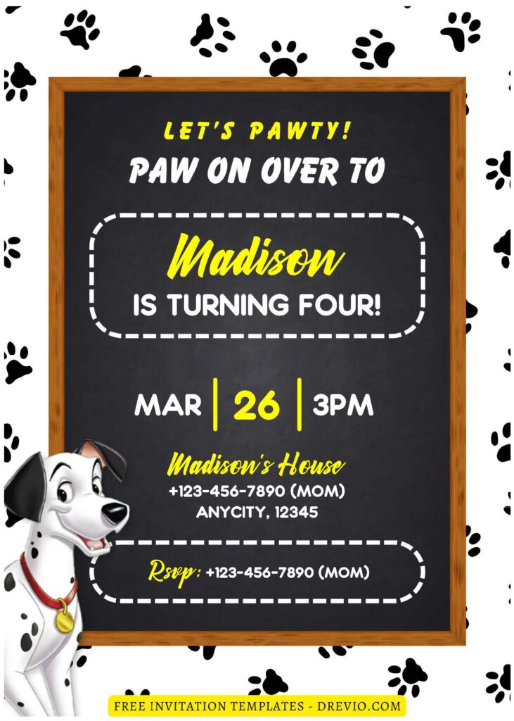 (Free Editable PDF) 101 Dalmatians Birthday Invitation Templates E